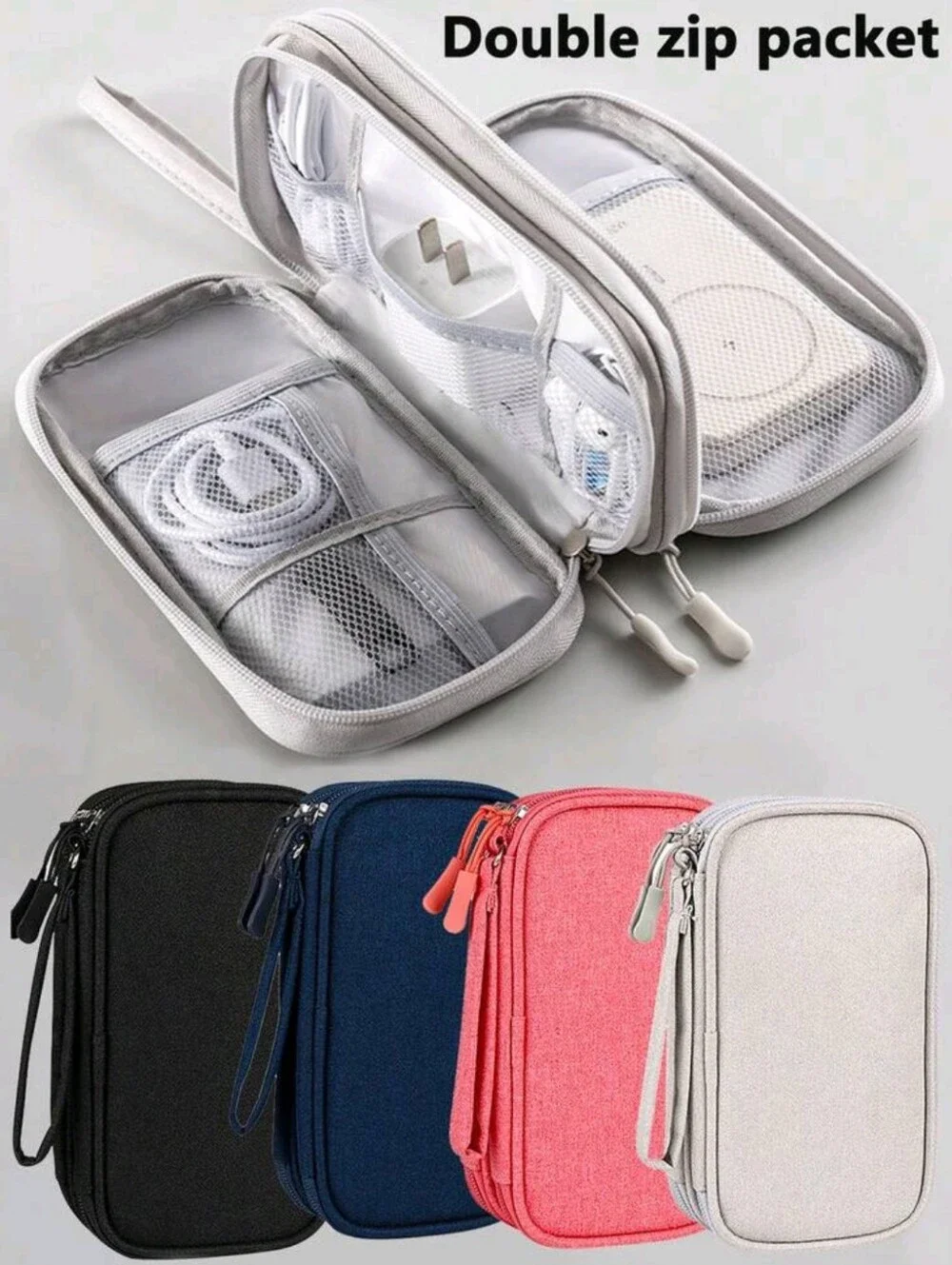 PORTABLE ELECTRONICS ACCESSORY ORGANIZER- GRAY COLOR 